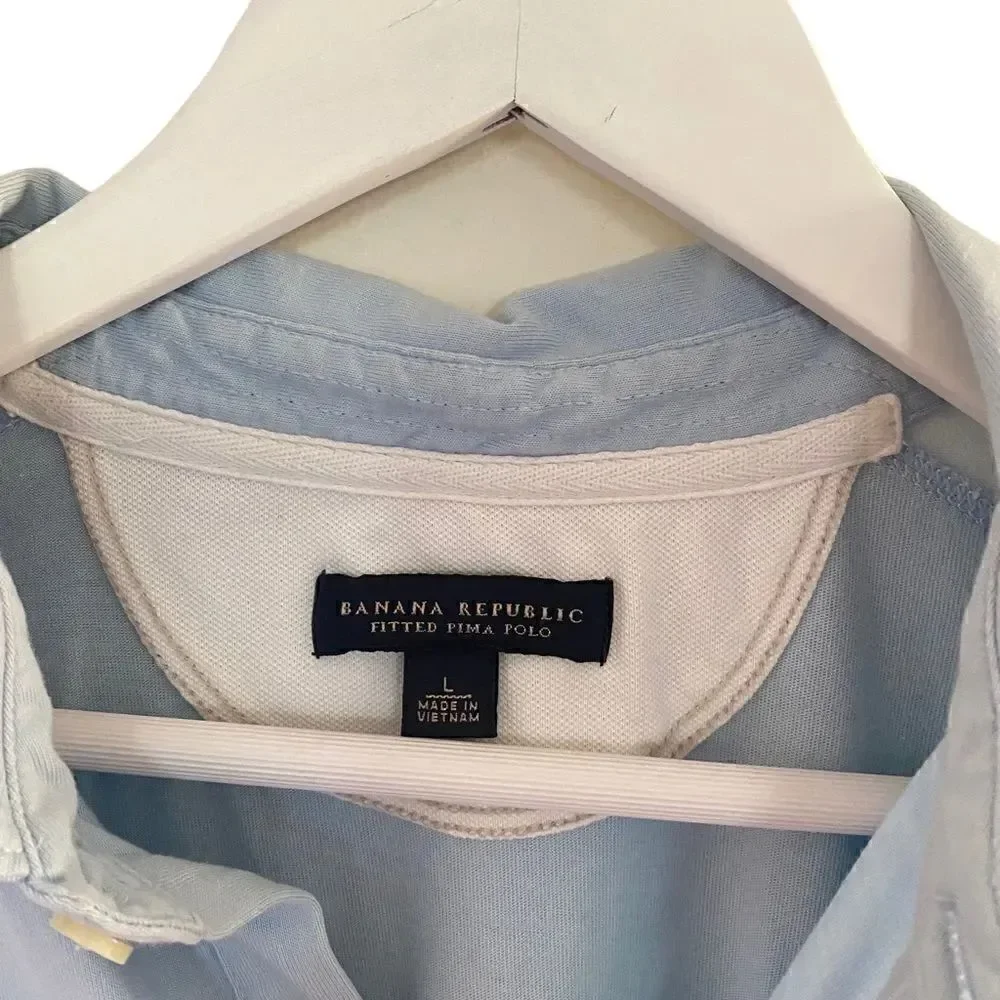 Banana Republic fitted Pima polo collared short sleeve dress shirt large blue